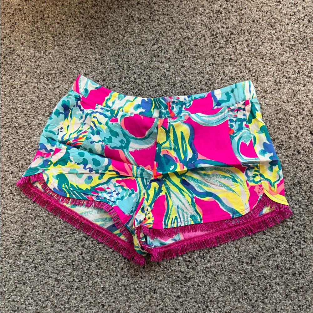 Lilly Pulitzer Cocoa Beach Shorts Hottie Magenta Fringe Medium